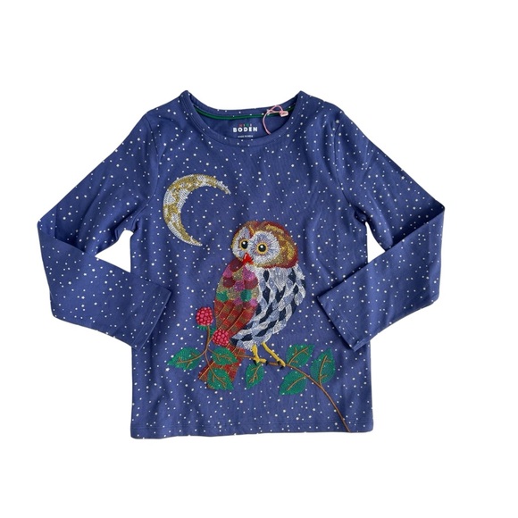 Mini Boden Owl Superstick Long Sleeve Shirt NWT 7-8